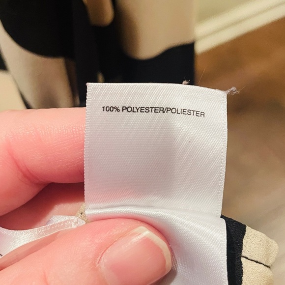 Kasper Separates roll tab sleeve button down blouse M tan black stripe flowy - Picture 9 of 10